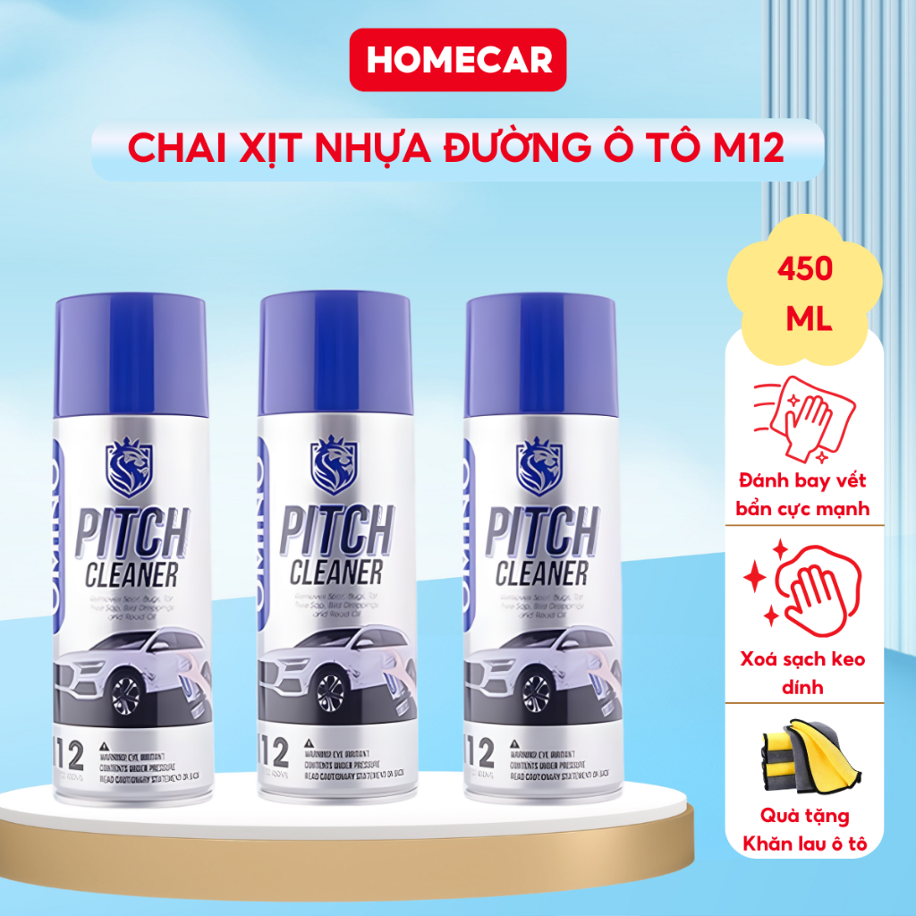 Xịt Nhựa Đường Vệ Sinh Ô Tô OMINO M12 Chai Xịt Chính Hãng Đánh Bay Vết Bẩn Cứng Đầu Làm Sáng Bóng Xe
