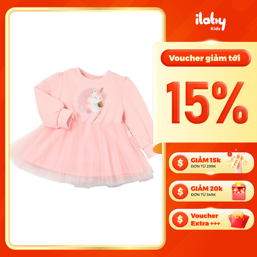 [ILABY HCM] Áo dài tay bé gái Unicorn phối voan dễ thương mềm mại [3511]