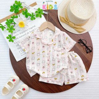  Bộ Pijama đùi vải cotton Hàn cho bé gái Lavin Kids 5-20kg mềm mại thoáng mát ít co rút 