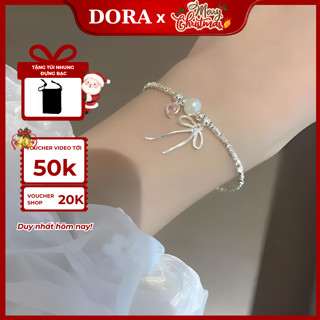 Lắc Tay Dora [VIDEO THẬT] Vòng Đeo Tay Xi Bạc Nơ Ngọc Thời Trang Có Nút Điều Chỉnh Độ Dài LT03