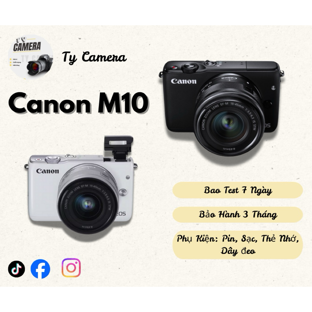 Máy ảnh Canon M10 mới 96-98% đẹp không lỗi (kèm full phụ kiện)