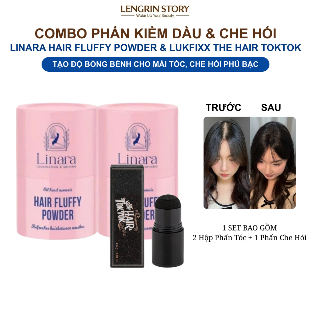 Combo Phấn Tóc Linara & Phấn Che Hói Tóc LukFixx Xử Lý Tóc Bết Dầu, Làm Phồng, Che Phủ Hói Thưa Và P