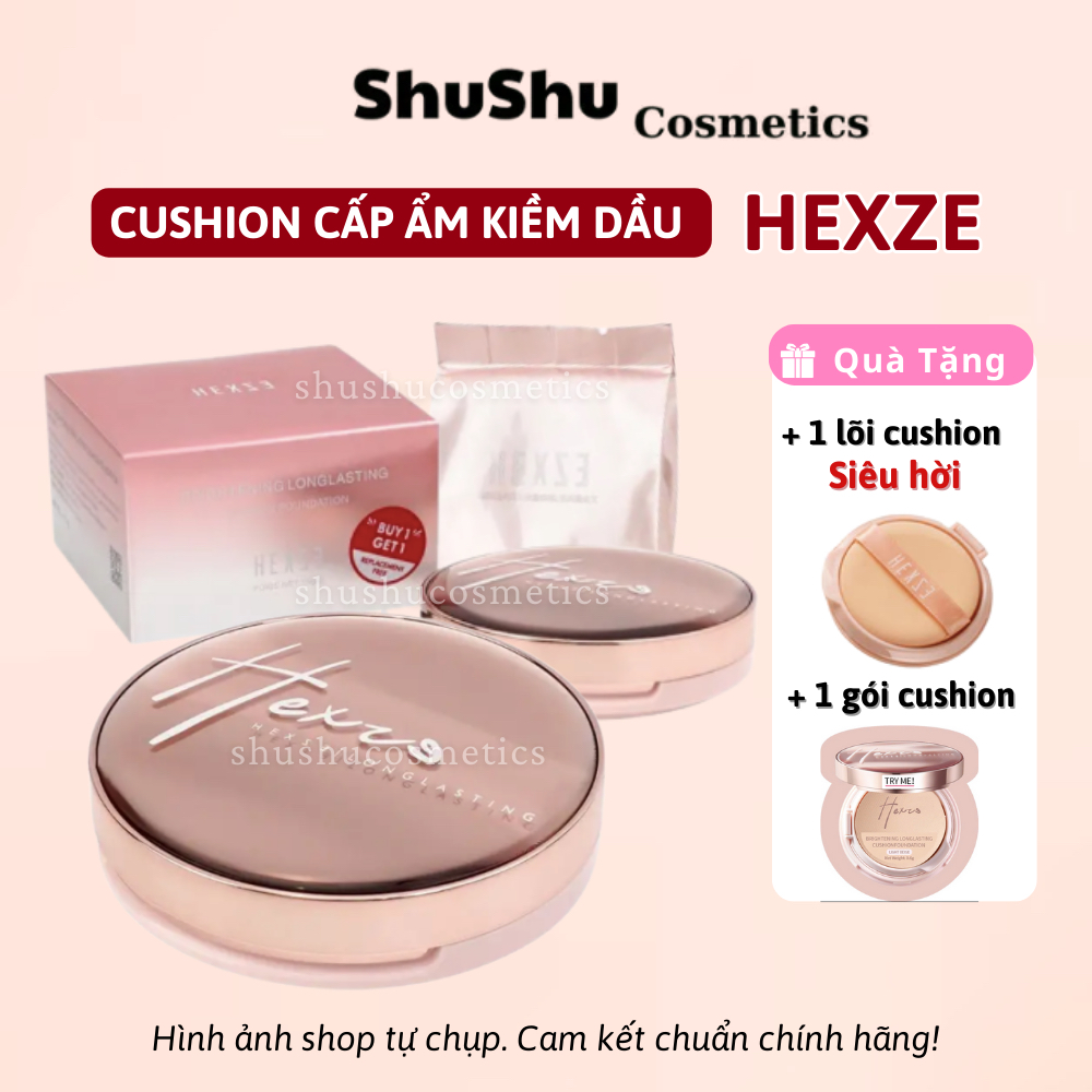 [CHÍNH HÃNG] Cushion HEXZE kiềm dầu mỏng nhẹ, chống thấm nước, lâu nâng tone tự nhiên (2 lõi) SHUSHU