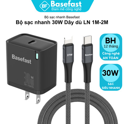 Bộ Sạc Nhanh 30W Basefast Củ 30W 1-2 Cổng dây cáp dù chống đứt gãy 1M 2M Type C -LN
