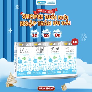   Combo 6 lốc  sữa tươi UHT Đà Lạt True Milk VPMilk không đường 180ml  lốc 4 hộp x 6  