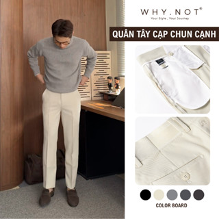  Quần Tây Nam Màu Be Ống Đứng Cạp Chun Cạnh Sườn WHY NOT - Quần Âu Nam Cạp Cao WHY.NOT Màu Beige 