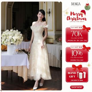  Váy ren hoa dự tiệc đi bàn cưới NORA Đầm trễ vai dáng dài sang chảnh tôn dáng chất liệu cao cấp mềm mịn V1244 