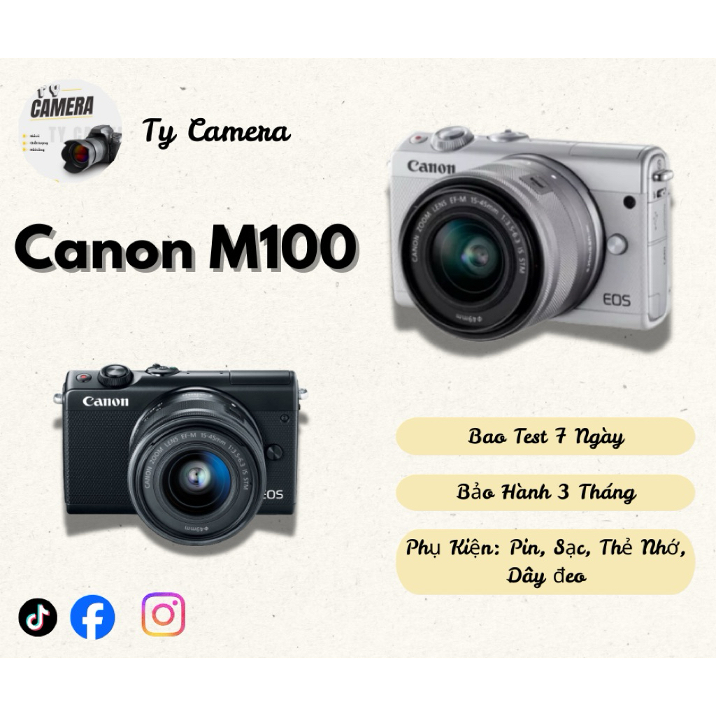 Máy ảnh Canon M100 mới 96-98% đẹp không lỗi (kèm full phụ kiện)