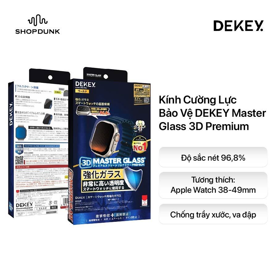 Kính Cường Lực Bảo Vệ DEKEY Master Glass 3D Premium 38 đến 49mm cho Apple Watch