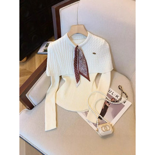  HTSHOP- Set áo len nữ dài tay tiểu thư vặn thừng 3 món  khoác ngoài áo cổ tim khăn phong cách HQ 