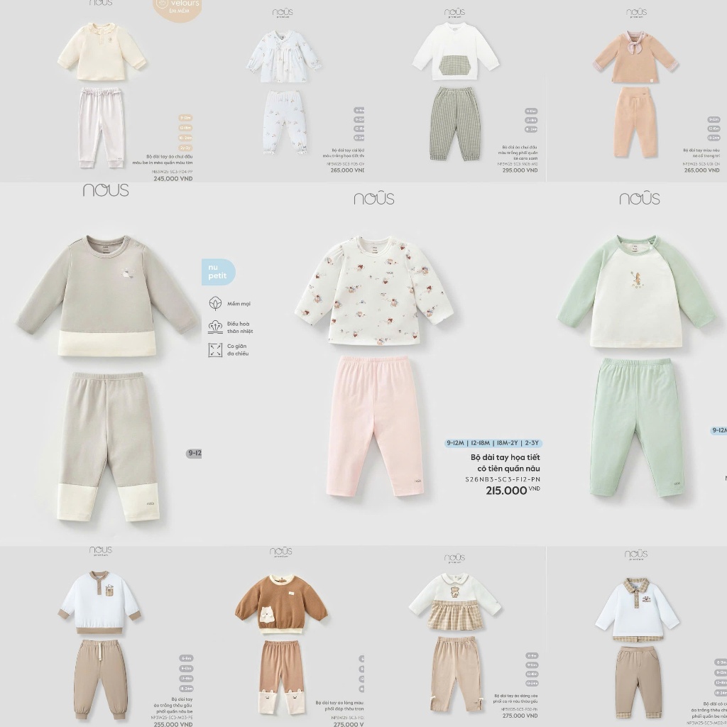 [ Nhiều Mẫu] NOUS New Bộ Quần Áo Dài Tay Nous Air, Nous Petit, Nous Velours Cho Bé trai Và Bé Gái Ch