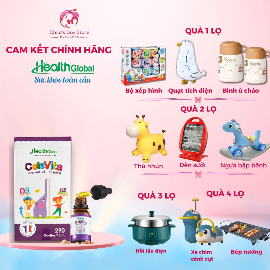 Vitamin D3-K2(MK7) CelsVita HealthGlobal 10ml. Bổ sung vitamin D3, K2 cho sự phát triển chiều cao - 