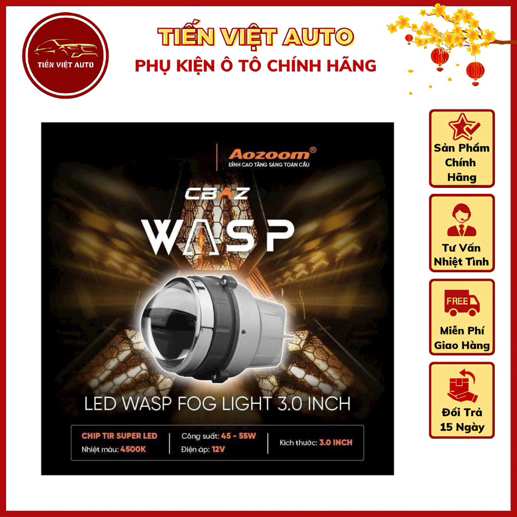 Bi led gầm AOZOOM WASP 3.0 inch New 2025, công suất 45/55W, nhiệt màu 4500k, bảo hành 3 năm(giá 1 đô