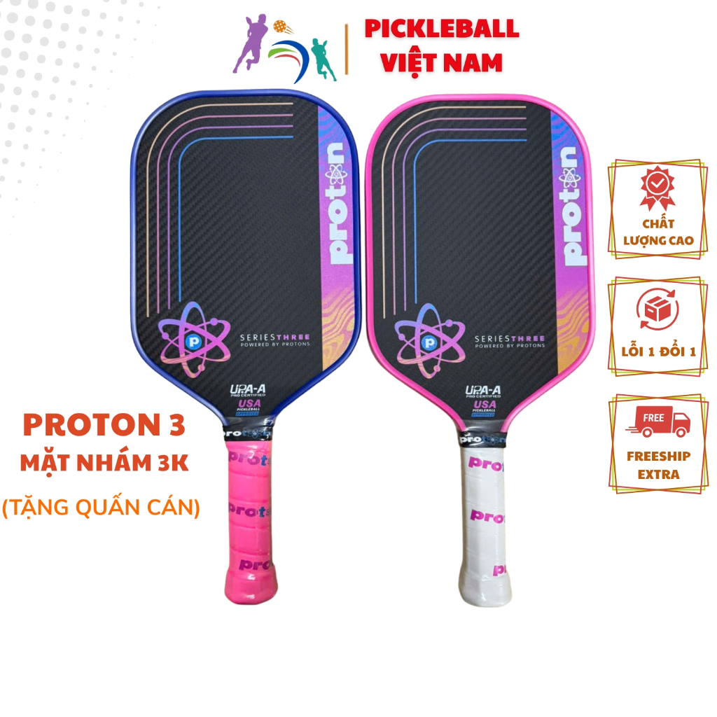 Vợt pickleball Proton series 3 project flamingo siêu cấp, mặt vợt nhám carbon