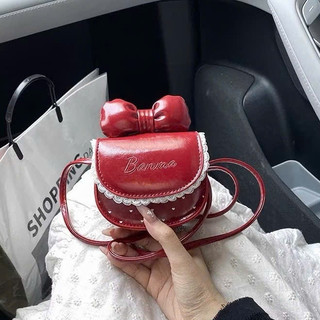 Túi chéo mini nơ ren xinh xắn bằng da PU phong cách Hàn Quốc cho bé gái, nhiều màu sắc - DK046