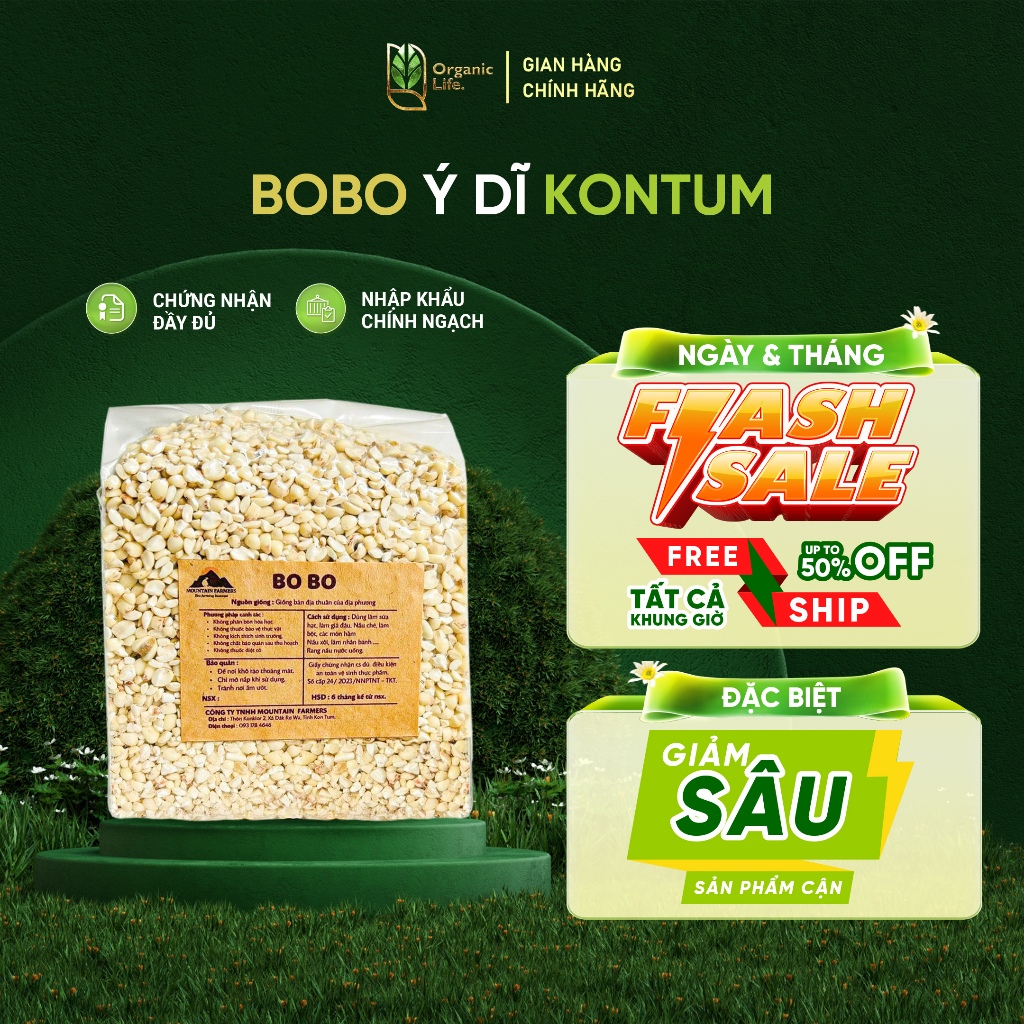 Hạt Bo bo Ý dĩ bobo sạch 500g KonTum Mountain Farmers