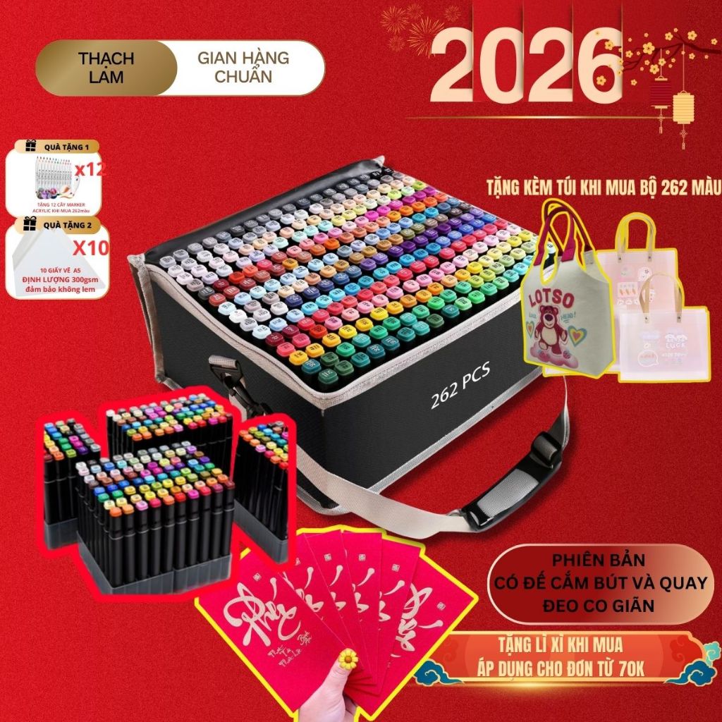 [Tặng 6-24 cây acrylic]Bộ Bút Marker Touch 120-262 Màu + Túi Vải Vẽ Tranh Tô Màu Đẹp Chuẩn Dụng Cụ V