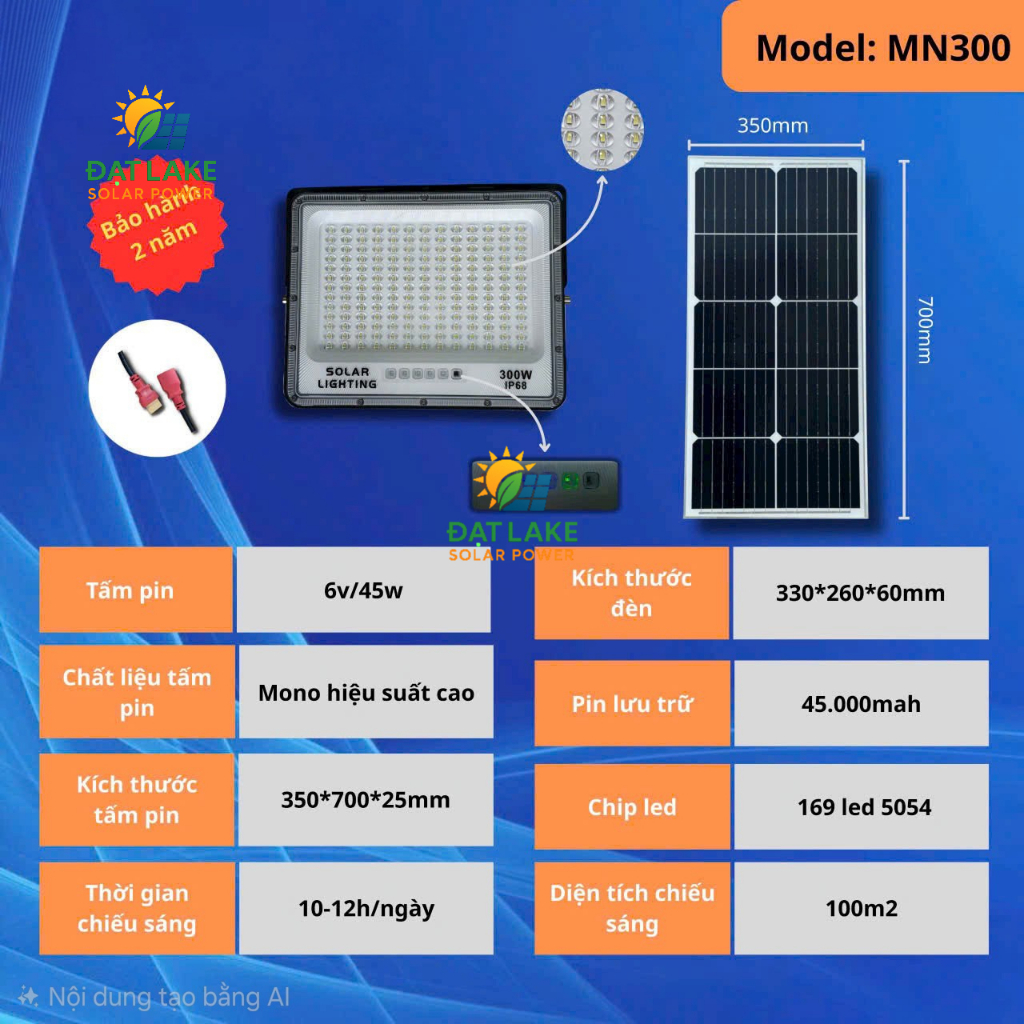 Đèn Chống Chói Năng Lượng Mặt Trời  300W-500W,Model MN300-MN500 - Hàng Chính Hãng - Chuẩn IP68