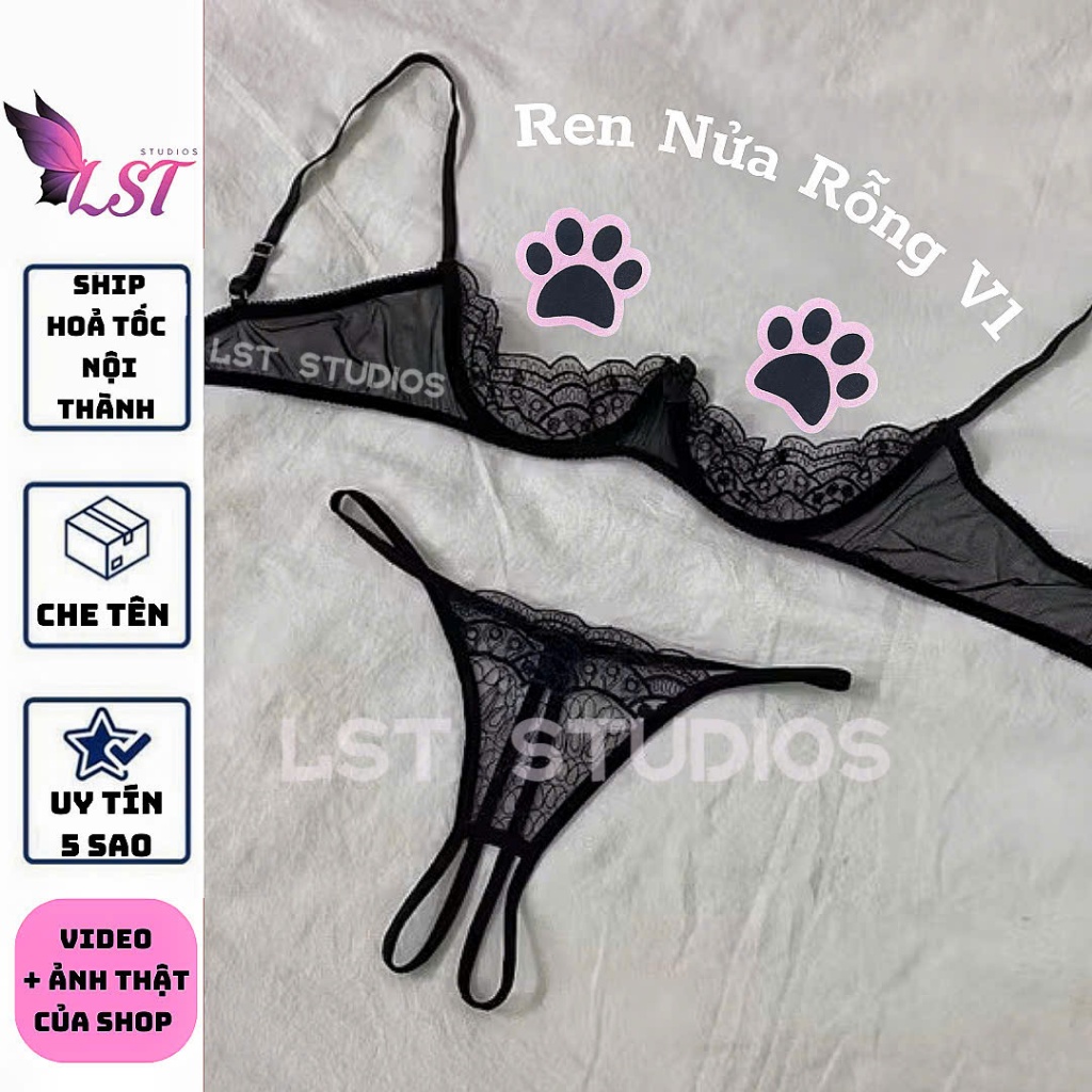 FM7147 Nội Y Cúp Gọng Viền Ren Cúp Nửa Siêu Bốc Gợi Cảm Kết Hợp Quần Không Đáy Quyến Rũ | BigBuy360 - bigbuy360.vn