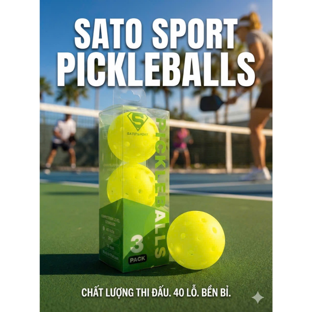 Hộp 3 bóng Pickleball thi đấu 40 lỗ Made in Vietnam Sato Sport