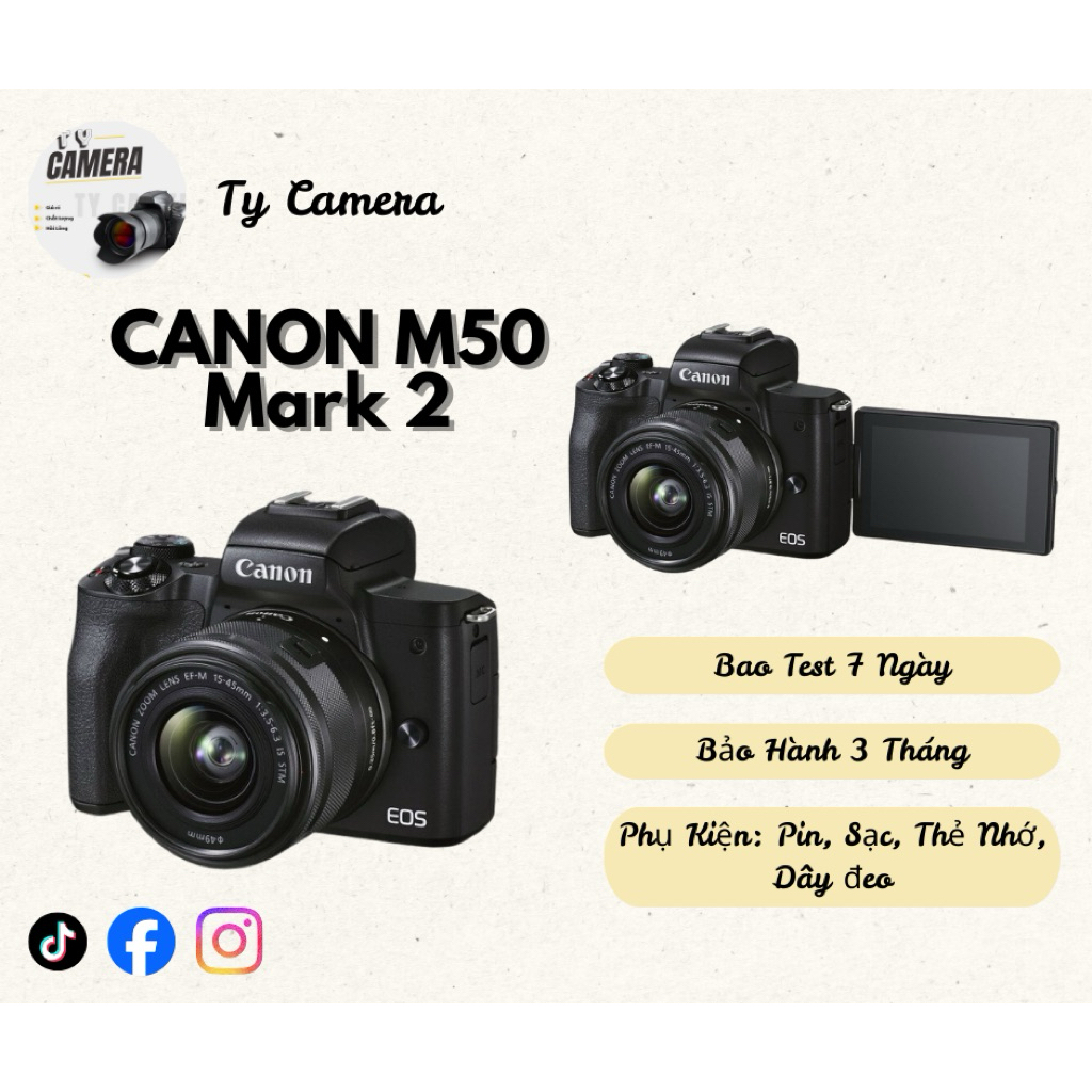 Máy ảnh Canon M50 mark2 mới 96-98% đẹp không lỗi (kèm full phụ kiện)