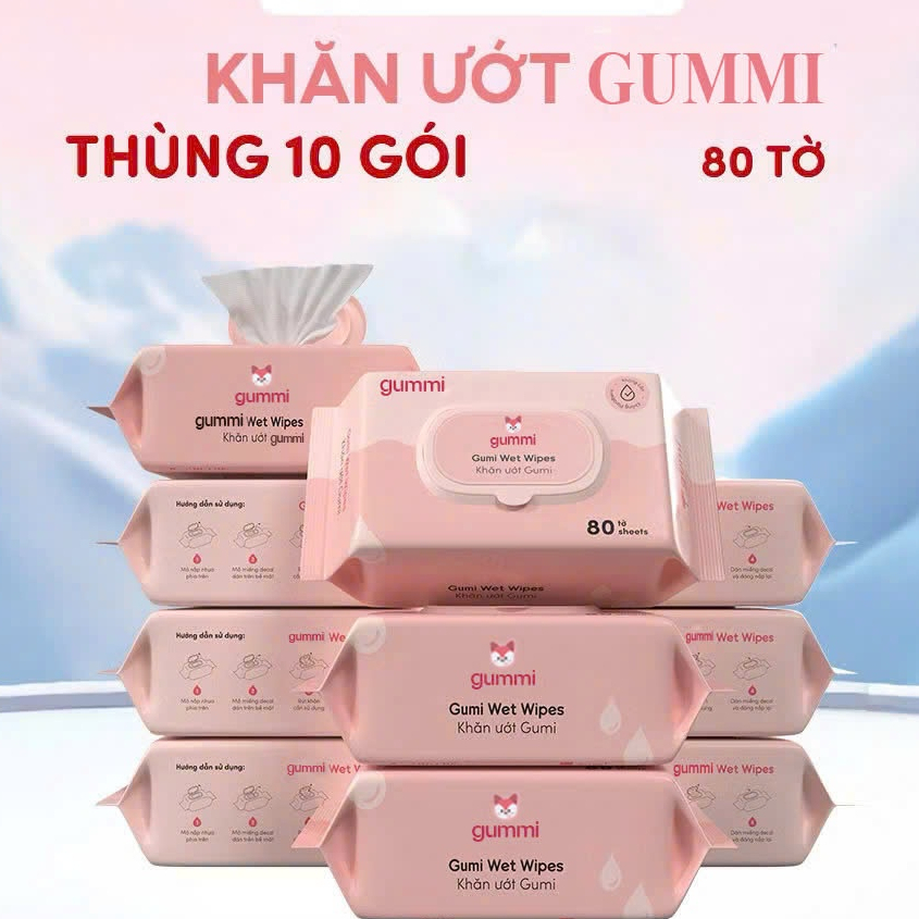 Thùng 10 gói khăn ướt đa năng GUMMI không cồn không PARABENS cao cấp
