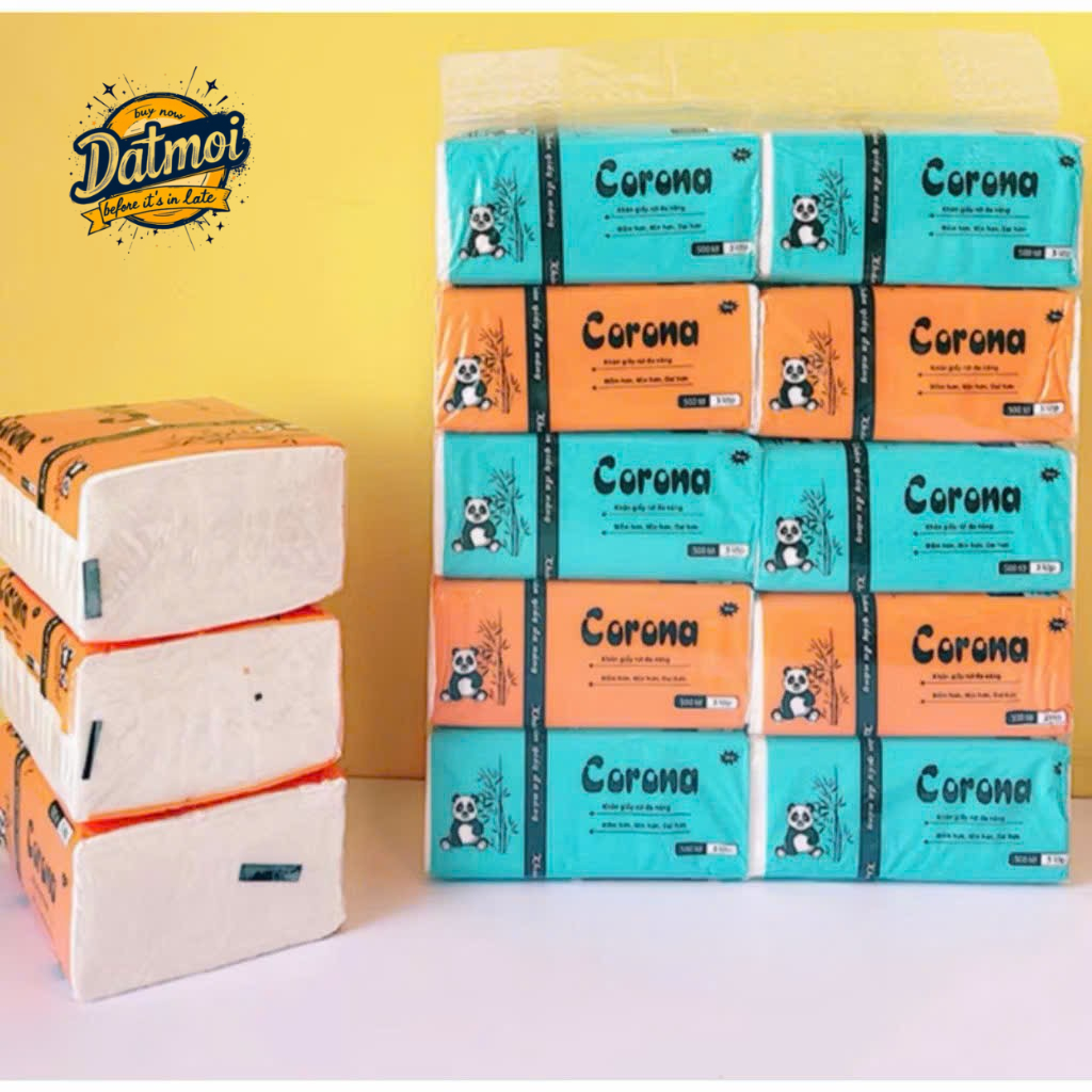 【COMBO 3-5 TÚI】( TÚI 10 GÓI GIẤY RÚT ĐA SẮC CORONA ) Gói Khăn Giấy 3 Lớp Gấu Trúc Corona 【HJV40】