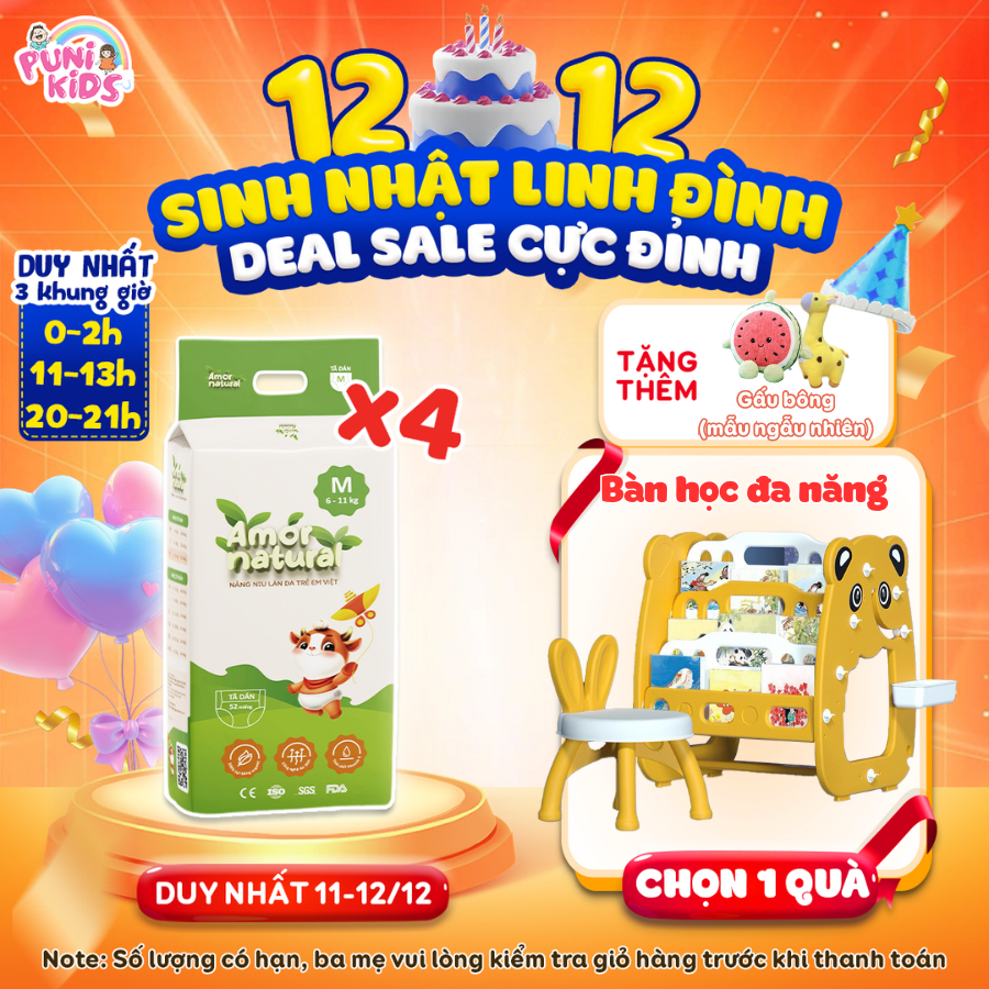 [4A] [TẶNG BÀN HỌC ĐA NĂNG CHO BÉ] COMBO 04 BỊCH TÃ BỈM AMOR NATURAL dán/quần,Bỉm Việt mỏng nhẹ,thấm tốt,đủ size NB-4XL