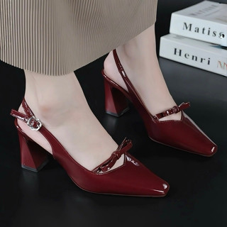  Giày Dép Cao Gót Nữ mũi vuông nhẹ da bóng mềm chiều cao 5cm 5P 7P 7cm Xưởng Bánh Bèo SandalNoTIM 