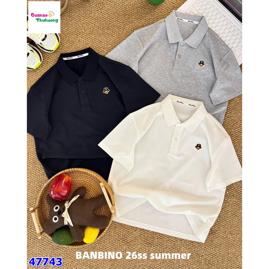 ( CÓ MÀU TRẮNG & ĐEN ) Áo Banbino polo gấu
