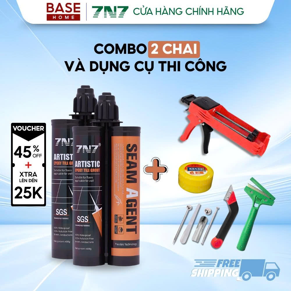 Keo epoxy 2 thành phần 7N7 (Combo keo và bộ dụng cụ thi công) - Keo chà ron chống thấm ẩm, chống mốc