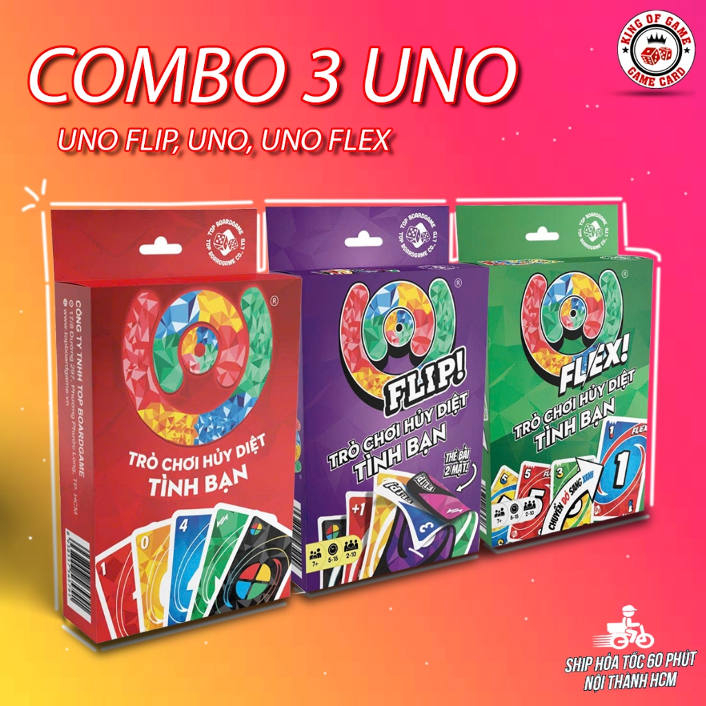 COMBO 3 UNO FLIP, UNO, UNO Flex 330 thẻ bài UNO boardgame vui vẻ cho gia đình và bạn bè
