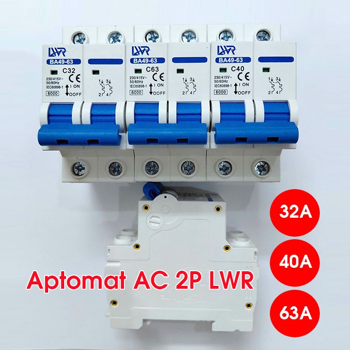 Aptomat AC 2P 32A 40A 63A MCB 2P AC 220V LWR 32A 40A 63A át tép cb mcb bảo vệ chống ngắn mạch quá tả
