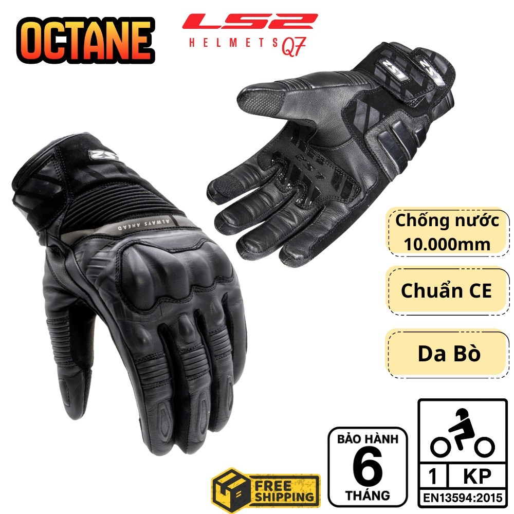 Găng Tay Chống Nước Đi Xe Máy LS2 Octane Man Kháng nước 10 Nghìn mm Da Bò Cao Cấp Thoáng Khí 6 nghìn