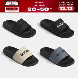  Dép quai ngang BUmark S01 nam nữ - dép lê BUENAS full đen thời trang basic 