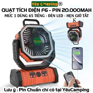  Quạt tích điện F6 pin 20.000mAh test thực tế 65 tiếng liên tục nhỏ gọn dùng camping cắm trại dã ngoại 