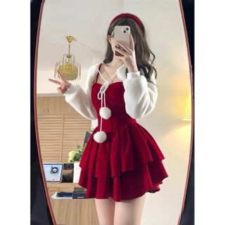  DN10 ĐẦM NHUNG KÈM ÁO KHOÁC LÔNG SANG CHẢNH SLAY ĐI CHƠI ĐI TIỆC ĐI ĂN CƯỚI ĐẦM NOEL ĐẦM TIỆC ĐỎ 