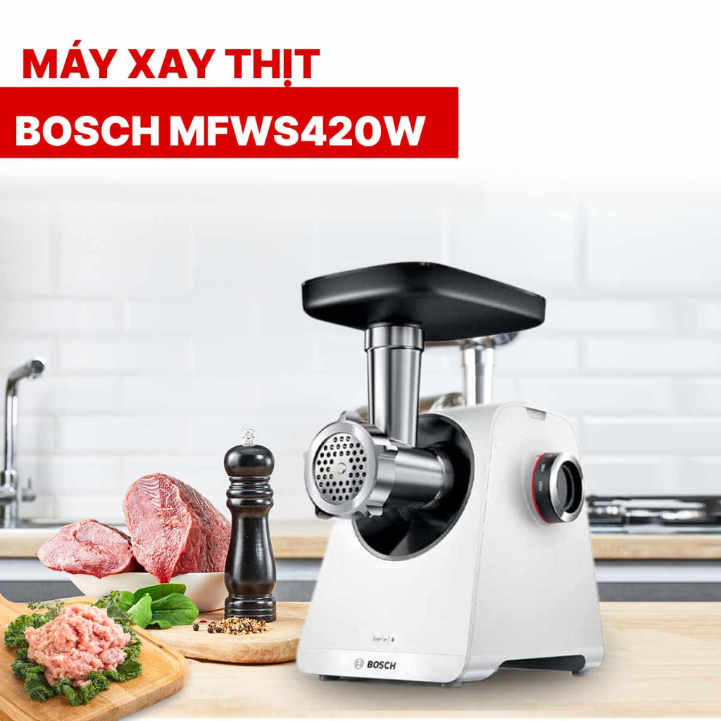Máy Xay Thịt BOSCH Series 4 MultiPower MFWS420W, Nhập Đức, BH 12 Tháng,  Bepchauau