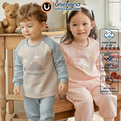Bộ tay dài chần bông noel giáng sinh 3 lớp dày mùa thu đông cho bé trai, bé gái Unifriend U2024-60, Size đại cho trẻ em