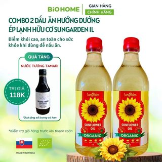  Dầu ăn hướng dương hữu cơ Sungarden 1L - 100% Ép lạnh,Non GMO giàu Omega 9 & Vitamin E,Tốt cho tim mạch 100%EU Organic 