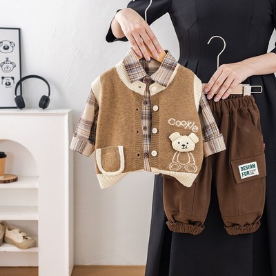 Set Thu Đông Áo Sơ Mi Tay Dài Gile Len Quần Jogger Bé Trai 1-5 Tuổi MINTSCLOSET Quảng Châu - TD4456