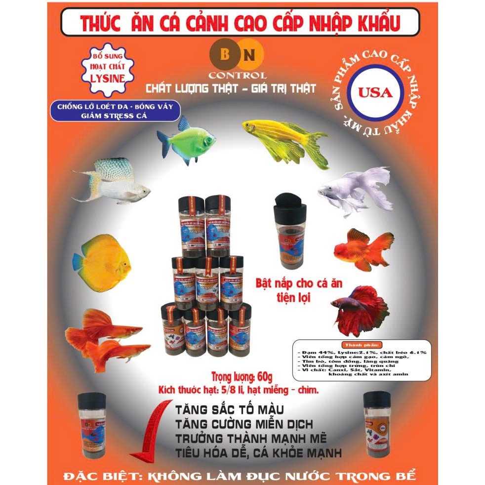 Cám cá cảnh cao cấp TIÊN CÁ CAM ( 5/8 hạt chìm) Cá Molly, Bảy Màu, Betta, Xê Can…