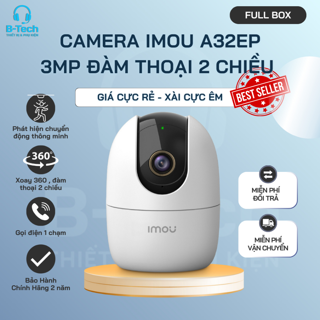 Camera WiFi Trong Nhà IMOU A32EP-L 3MP – Quay Quét 360°, Đàm Thoại 2 Chiều – IMOU Ranger 2 3MP