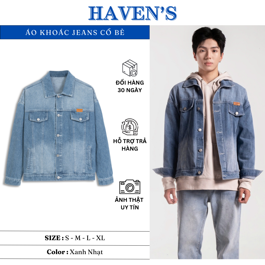 [ NEW ] HAVEN'S - Áo Khoác Denim Dày Dặn Đường May Tỉ Mỉ Tag Da Có Túi Trong Unisex Form Regular