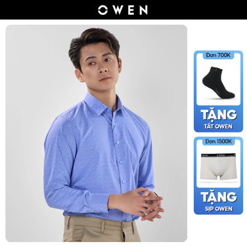 Áo sơ mi nam tay dài dáng Slim Fit chất Bamboo OWEN mịn mát màu xanh dương AS230681D