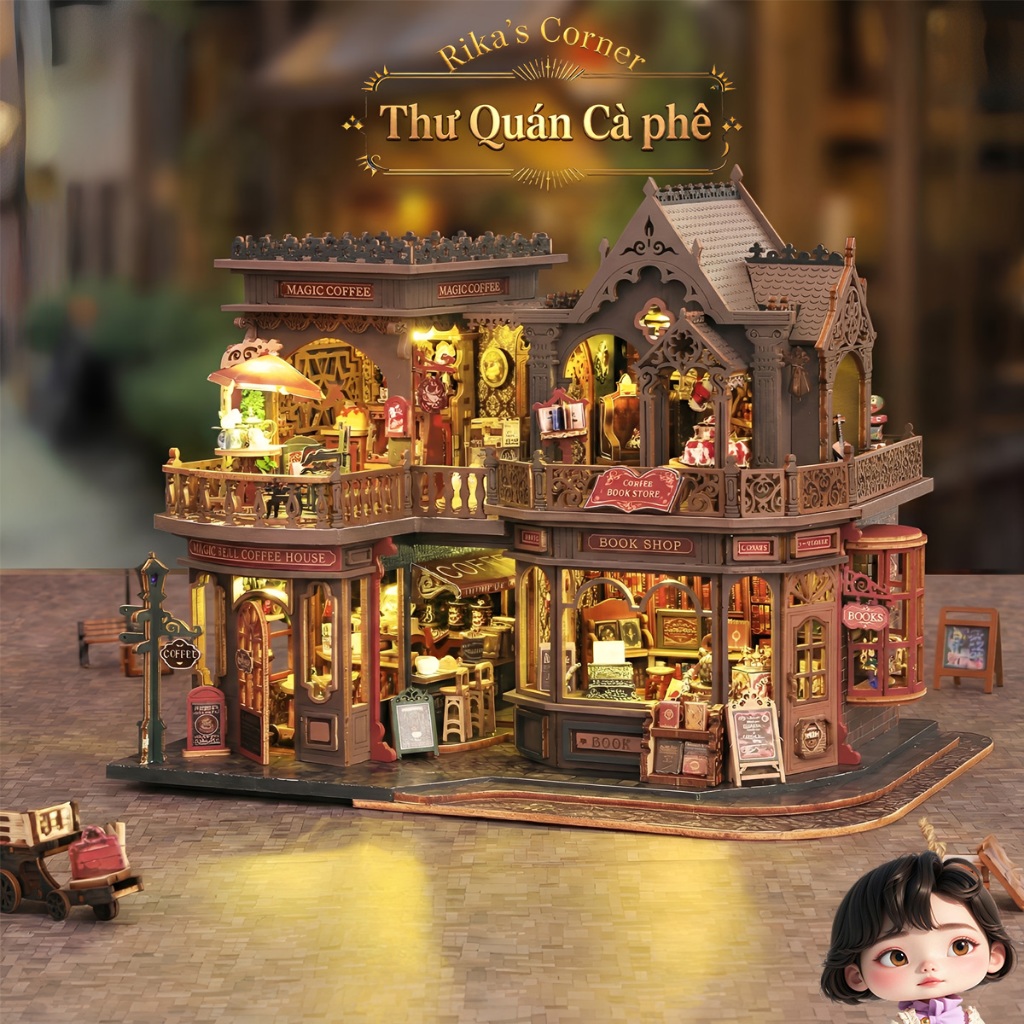 Mô Hình Nhà Búp Bê Gỗ DIY Thư Quán Cà Phê | Tự Lắp Ráp | Mua 1 Tặng 3 Gói Mù ☕