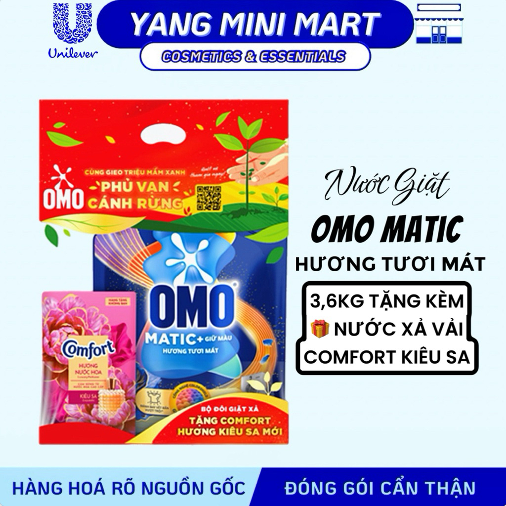 Nước Giặt Omo Matic 3,6kg Tặng Nước Xả Vải Comfort Kiêu Sa - Nước Giặt Omo Matic Hương Tươi Mát