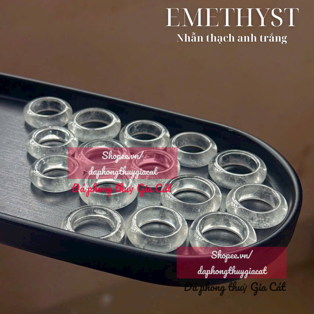 Nhẫn Thach Anh Trắng vân mây bay ưu linh Size 16-19mm Sdep