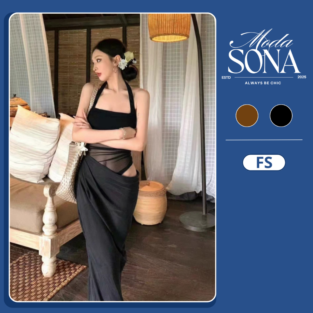 Đầm Lưới Yếm Maxi Hở Lưng Tôn Dáng Quyến Rũ-E16-Sona.Moda