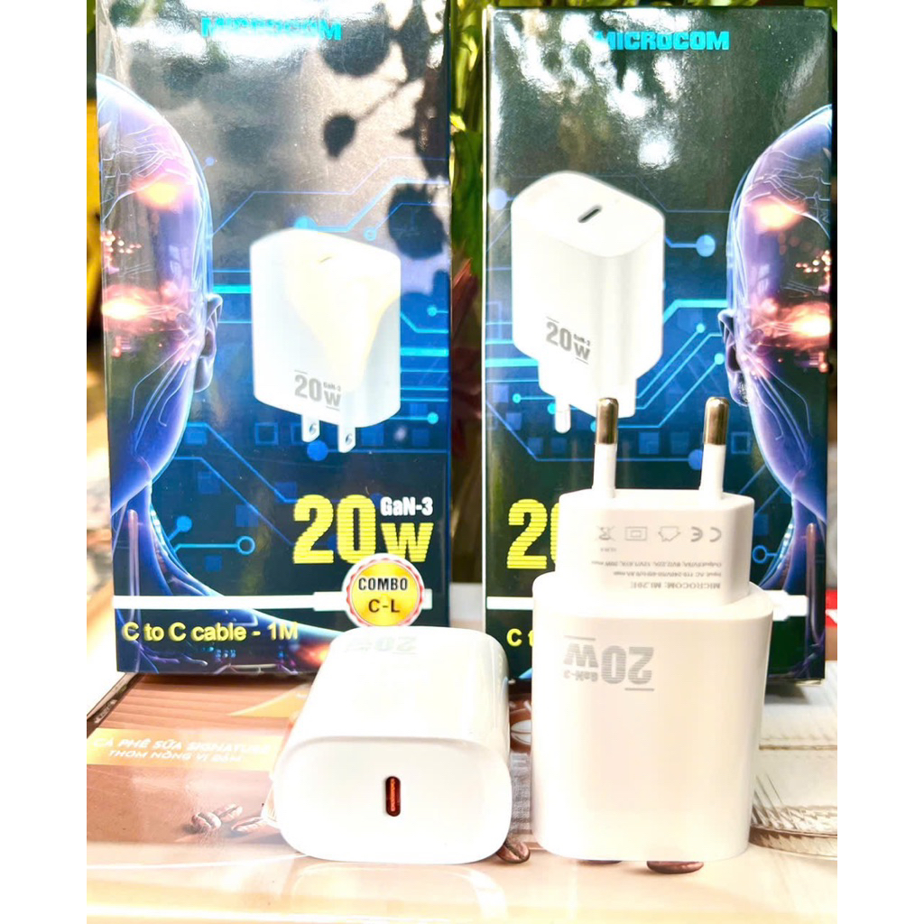 Củ sạc nhanh 20W gaN thương hiệu Microcom bảo hành 12 tháng